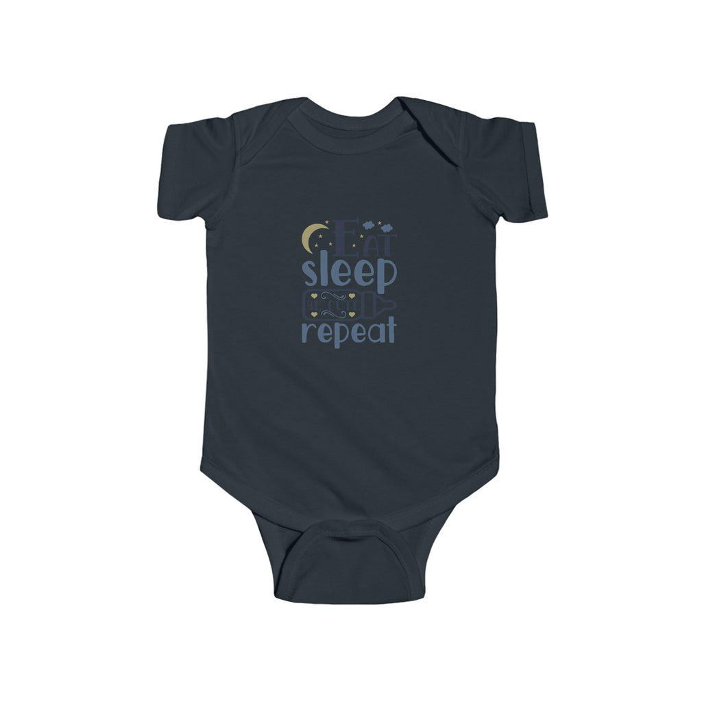 Baby Bodysuit – "Eat Sleep Repeat" Newborn Onesie (Neutral Nighttime Design)