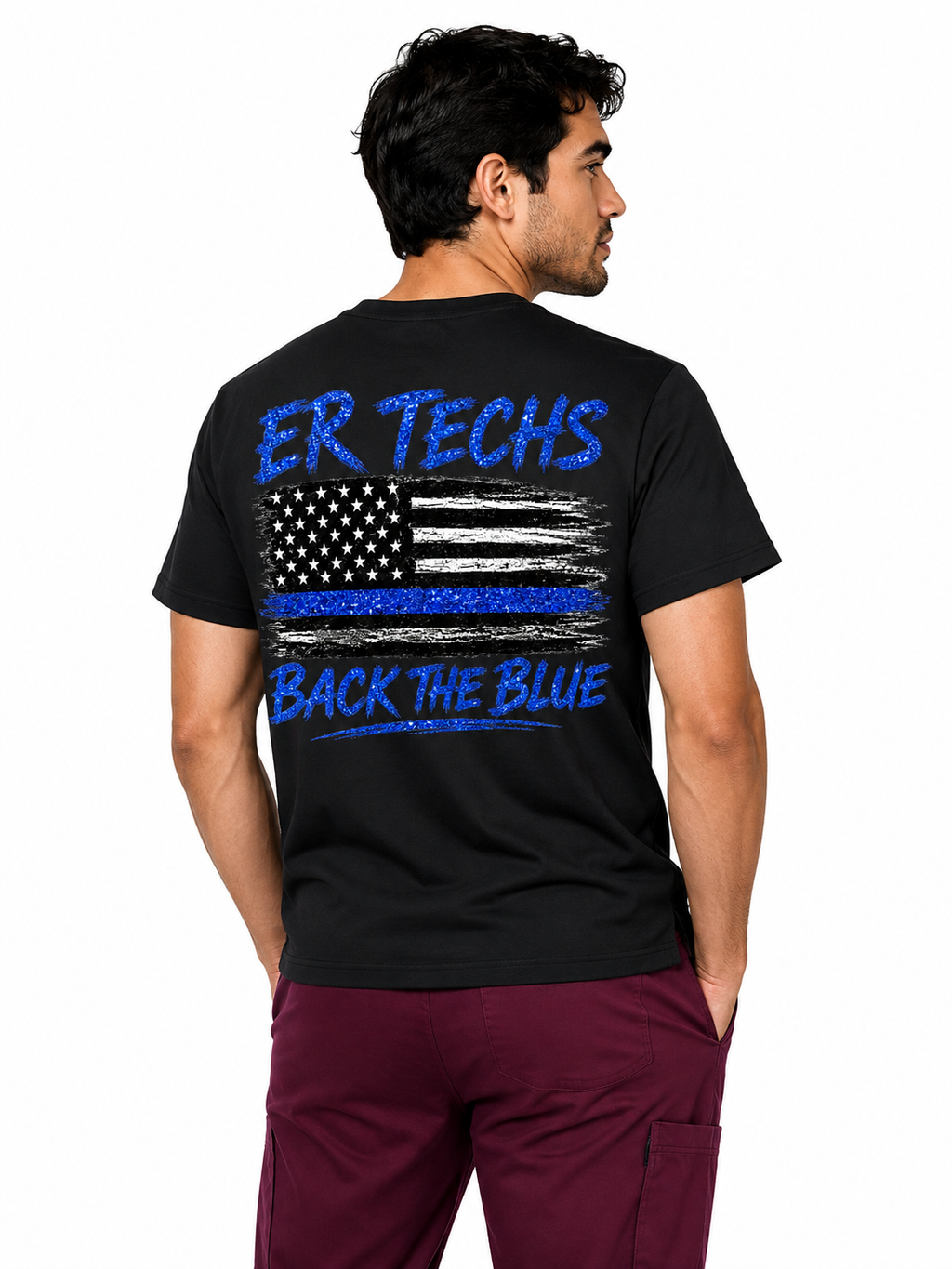 ER Techs 'Back The Blue' T-Shirt — Thin Blue Line American Flag Tee